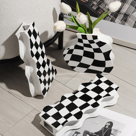 Checkerboard Ceramic Vase Ornaments