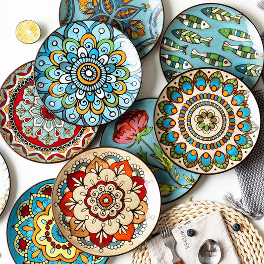 Traditional Talvera Pottery Plates Decorative Puebla Mexican Stonework