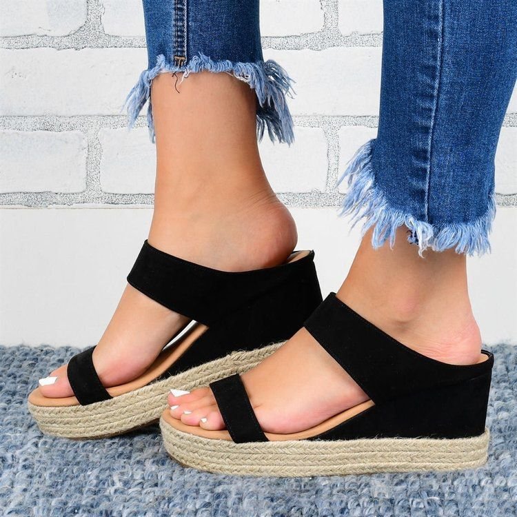 Large Size Hemp Rope Braided Platform Wedge Sandals Women