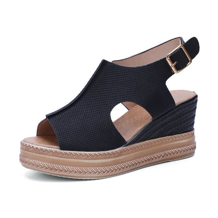 Peep Toe Sandals Women Wedge Heel Platform Buckle Shoes Summer