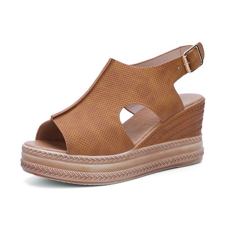 Peep Toe Sandals Women Wedge Heel Platform Buckle Shoes Summer