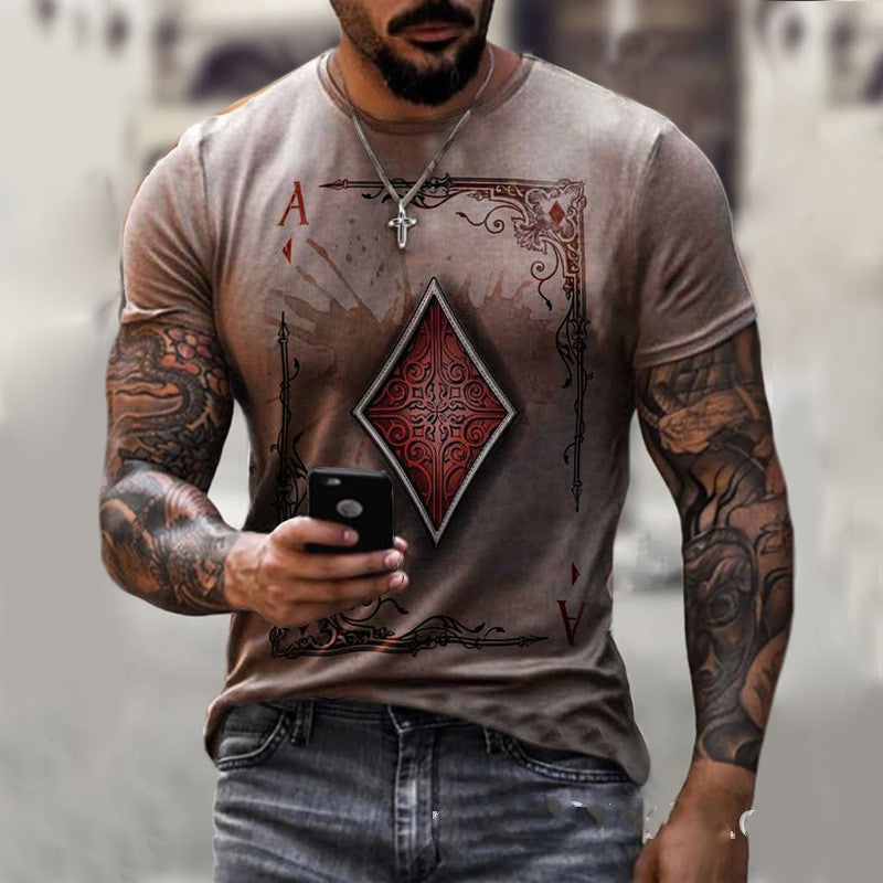 Playing Card Printing Men's T-Shirt Top