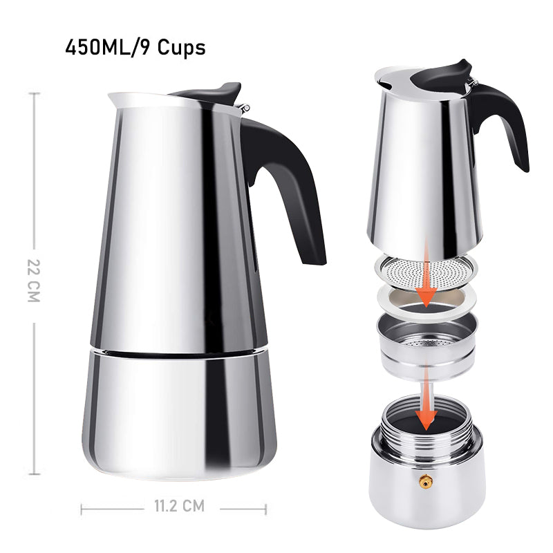 Italian Hand-Pushed Stainless Steel Household Italian Mocha Coffee Pot