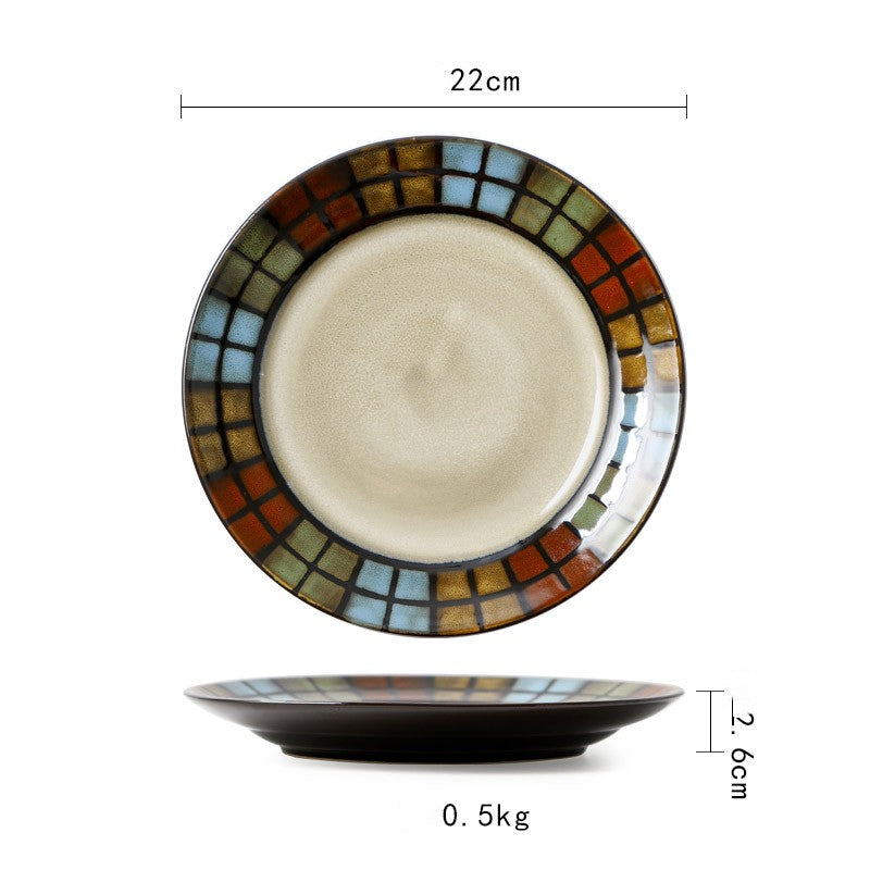 Ceramic Plate Flat Plate Creative Dish Plate Japanese Vintage Tableware