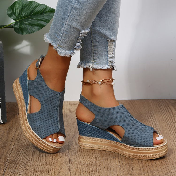 Peep Toe Sandals Women Wedge Heel Platform Buckle Shoes Summer