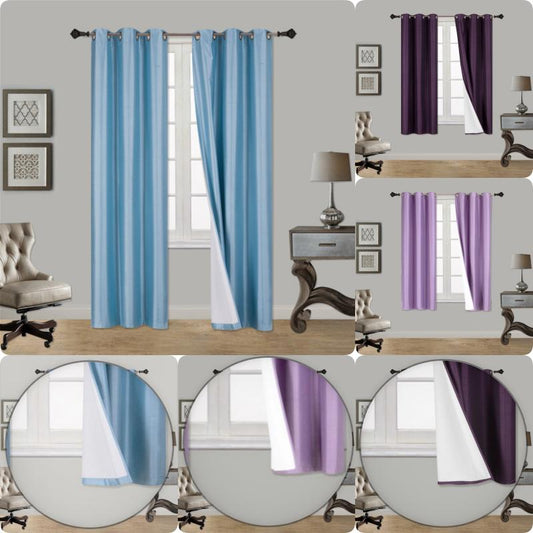 1 set solid lined silky grommet panel window curtain room darkening