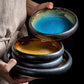 Bold Stone Azure Kiln Baked Crackle Glaze Retro Pottery Plates