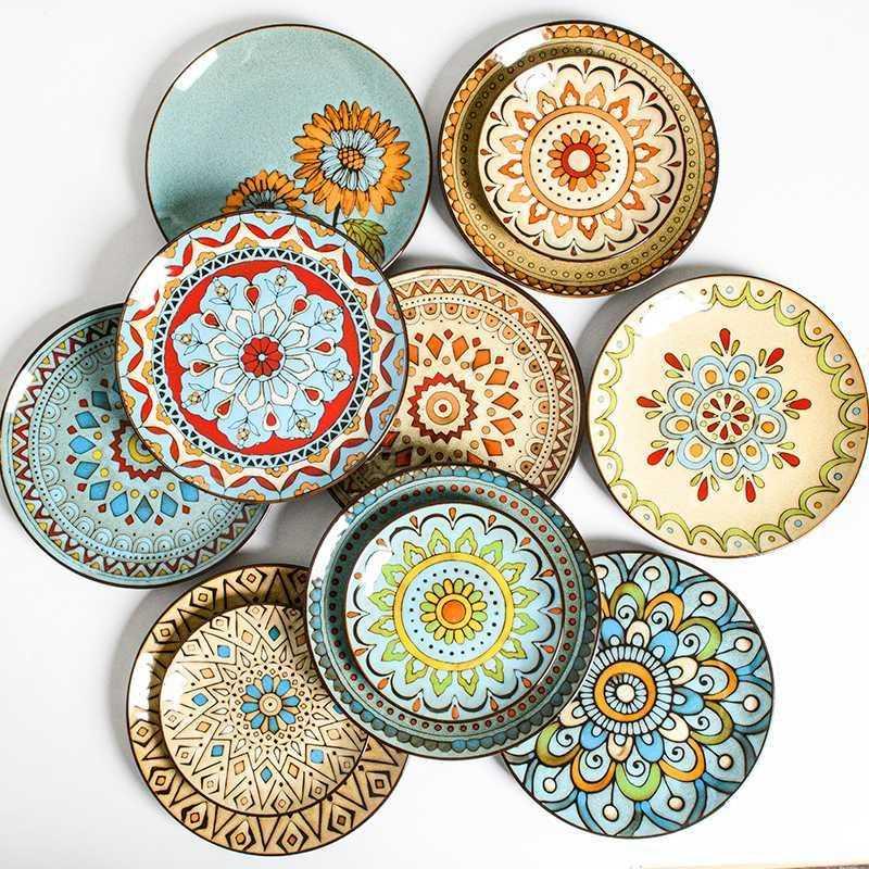 Hand painted ceramic plate round dinner plate