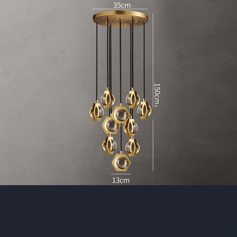 Full Copper Crystal Modern Minimalist Living Room Dining Room Chandelier