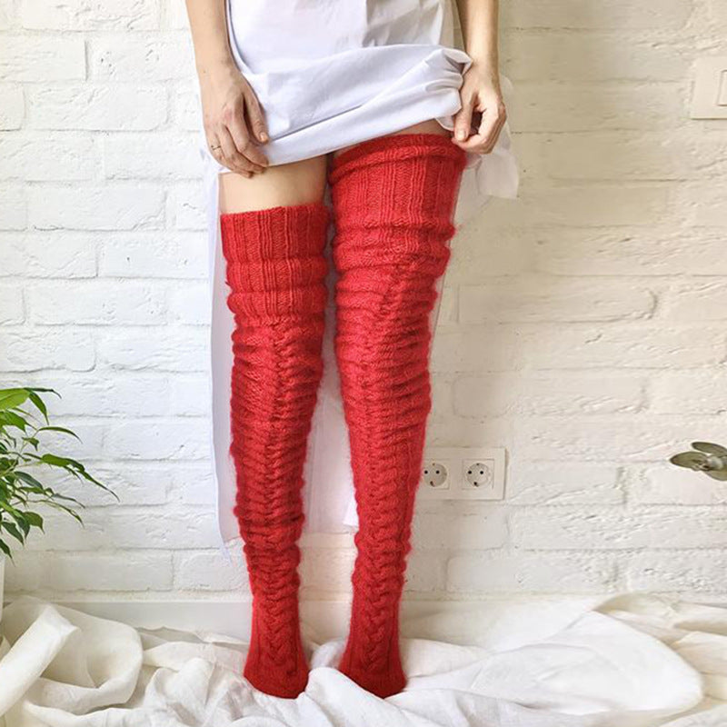 Winter Socks Over The Knee Lengthened Long Tube Knitted Pile Socks