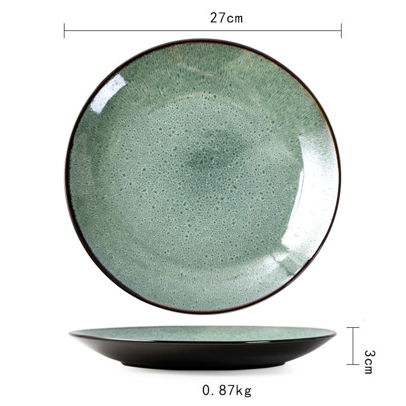 Deep Blue Green Vintage Ceramic Kiln Glazed Stoneware Pottery Plates