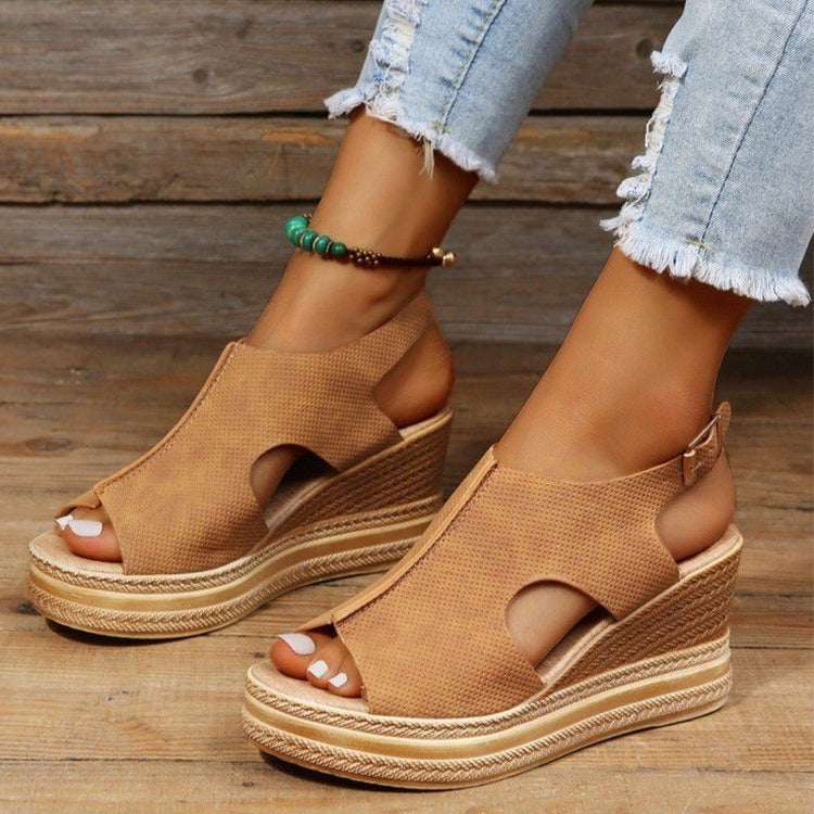 Peep Toe Sandals Women Wedge Heel Platform Buckle Shoes Summer