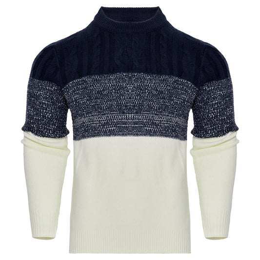 Men's Casual Color Block Long Sleeve Cable Knit Pullover Sweater