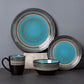 Southwestern Blue Turquoise Retro Stoneware Pottery Dinnerware Set