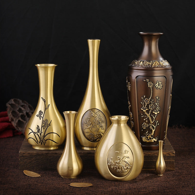 Pure Brass Vase Carving Decoration Mini