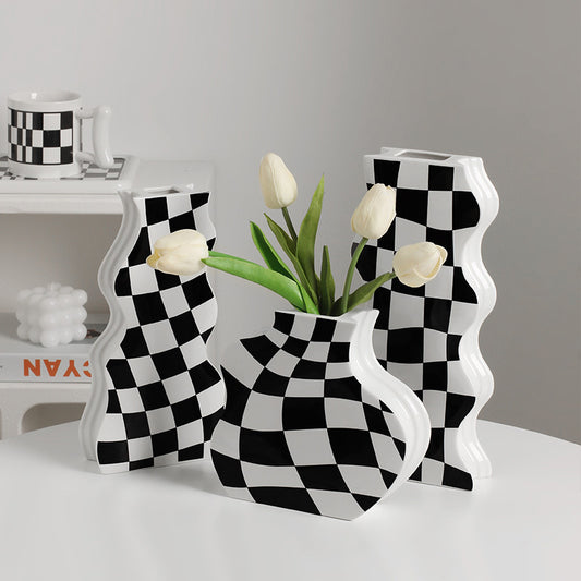 Checkerboard Ceramic Vase Ornaments