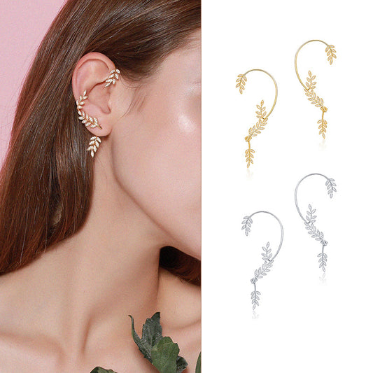 Brass Inlaid AAA Zircon Olive Leaf Earrings