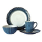 American Vintage Bone White China Blue Embossed Luxury Dinnerware Set