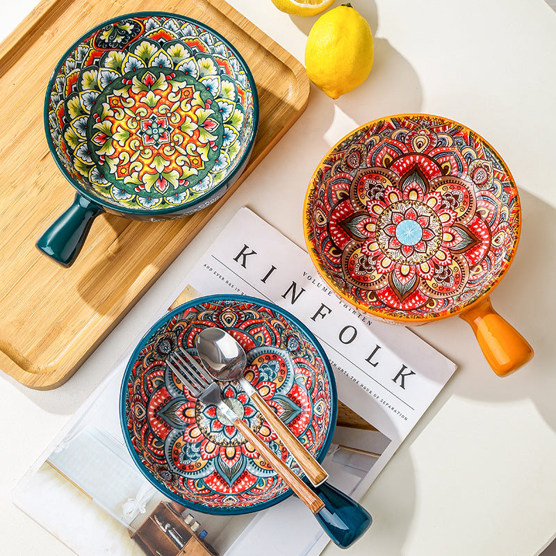 Festive Glazed Stoneware Pottery Dinnerware Bowls