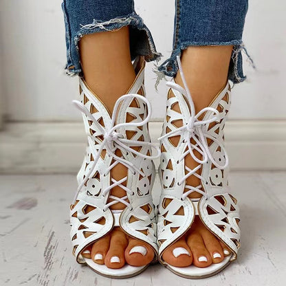 Cutout Sandals Women Fashion Low Heel Lace-up Shoes Summer