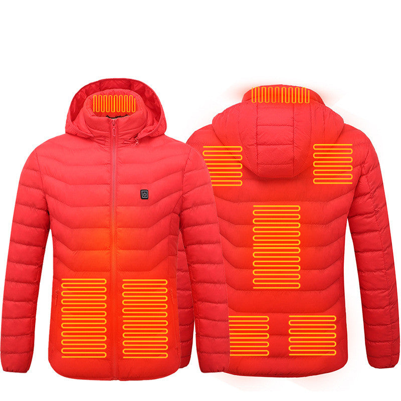 Men Heated Puffer Jacket Electric Heating Coat Insulated Hood Windbreaker