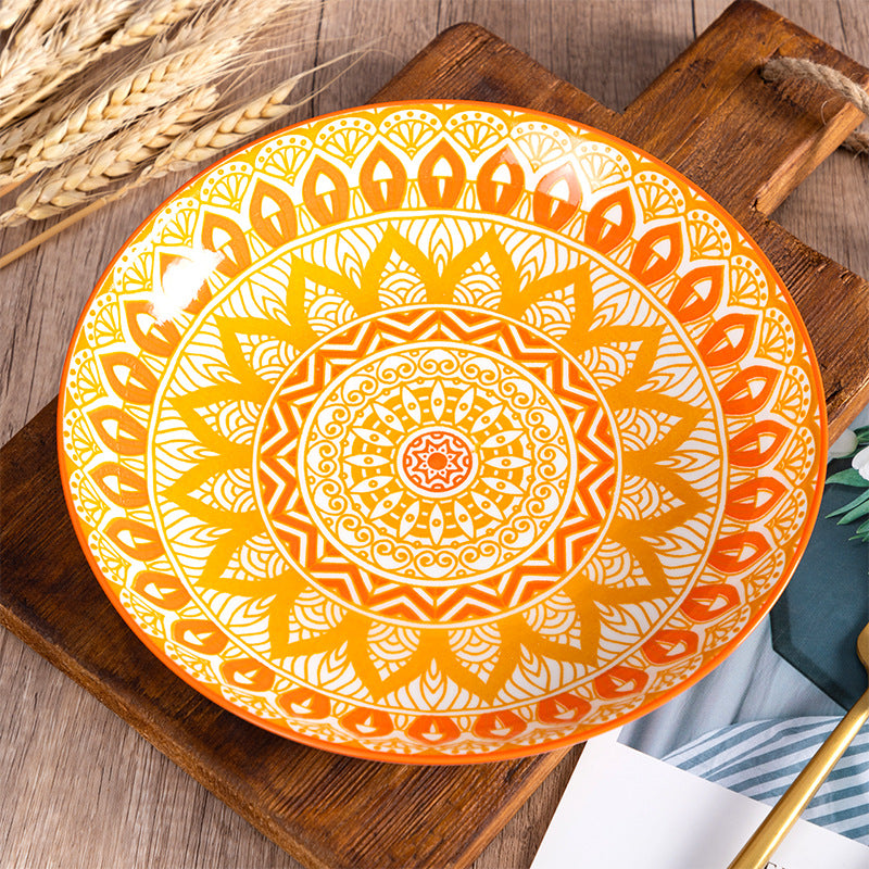 Ceramic Plate Hand-painted Underglaze Color 8 Inch Deep Disc Baking Dish Household Tableware