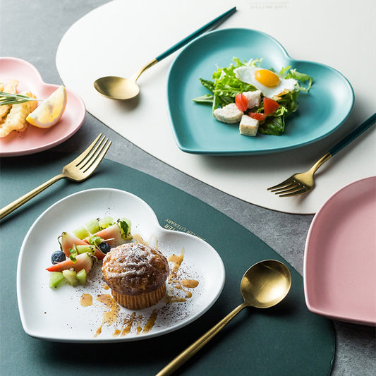 Heart Deco Pastel Ceramic Stone Dinner Plate Set