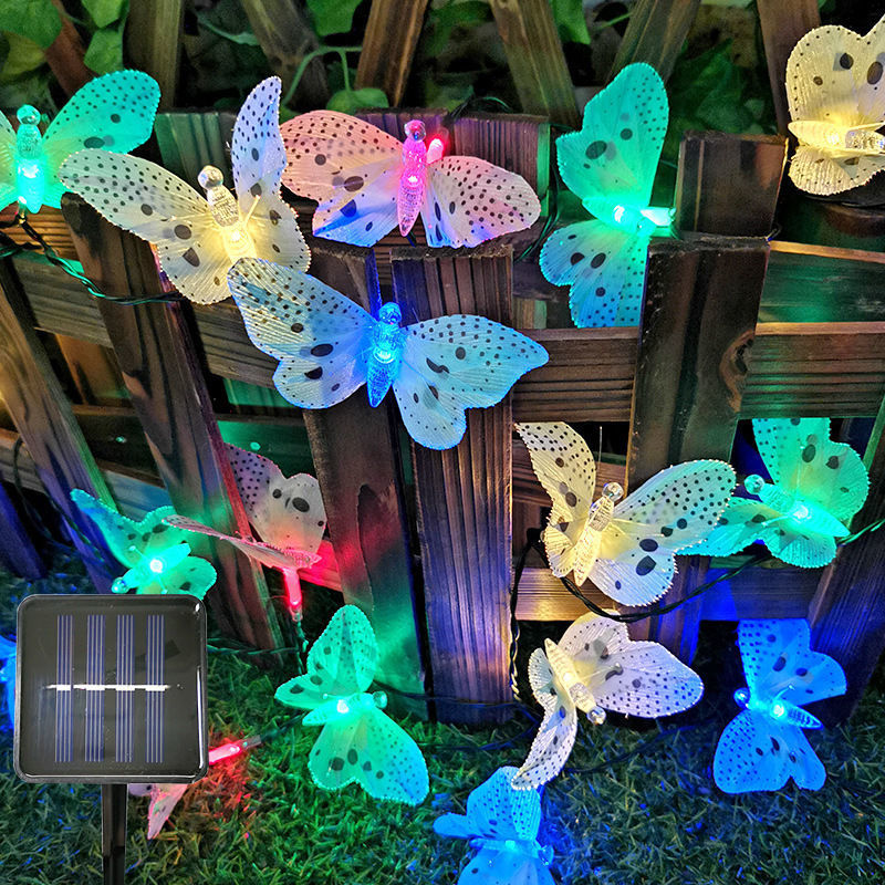 LED Solar String Lights Optical Fiber Butterfly Solar LED Spot Light Grass Christmas Festival Garden Decorative Colored Lights