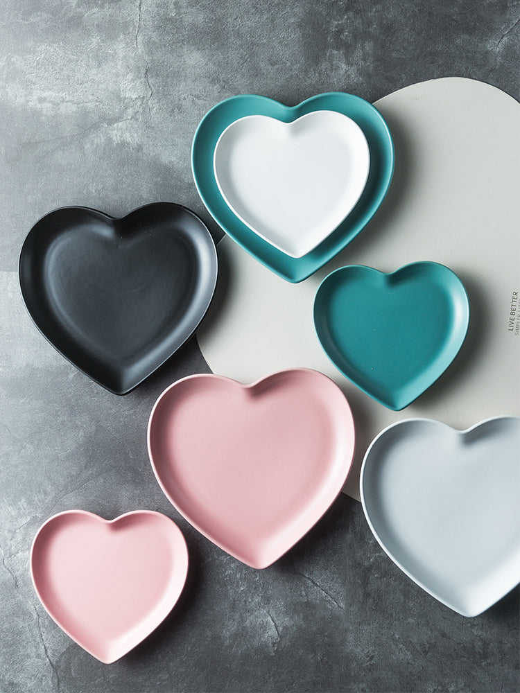 Heart Deco Pastel Ceramic Stone Dinner Plate Set