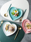 Heart Deco Pastel Ceramic Stone Dinner Plate Set