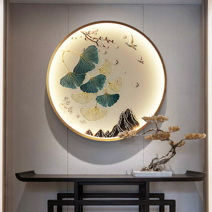 Three Dimensional Relief Entryway Decorative Painting Lamp Circular Background Wall Landscape Mural Lamp