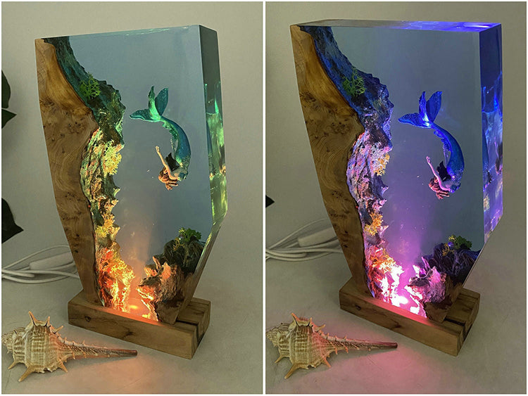 Swimming Mermaid Scenic Ocean Landscape Lamps