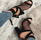 Women Sandals Bandage Flock Cross Strap Lace Up High Heels Sandal