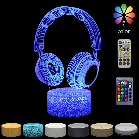 Creative 3d Small Night Lamp Desktop Decorative Lamp Headset 7 Color Changing Led Touch Remote Control Bedside Table Lamp