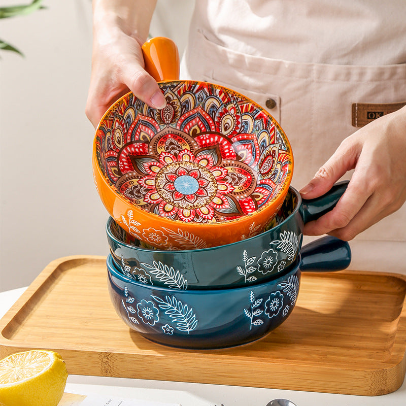 Festive Glazed Stoneware Pottery Dinnerware Bowls