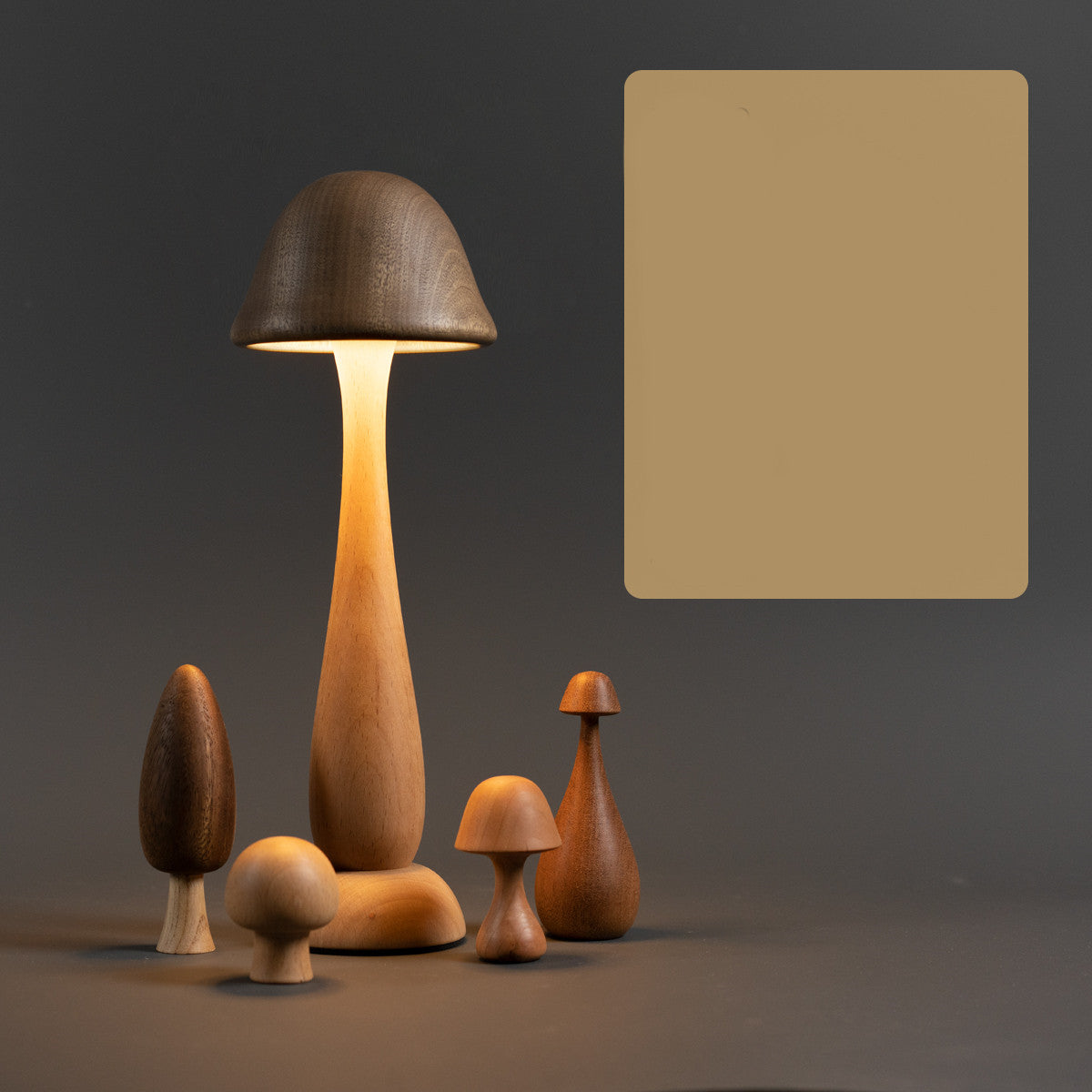 Mushroom Solid Wood Table Lamp Touch Dimming