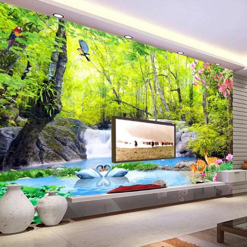 Custom 3D Wallpaper Forest Waterfall Nature Landscape Photo Wall Painting Living Room TV Background Decoration Mural De Parede