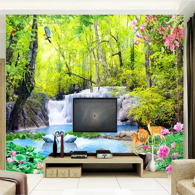 Custom 3D Wallpaper Forest Waterfall Nature Landscape Photo Wall Painting Living Room TV Background Decoration Mural De Parede