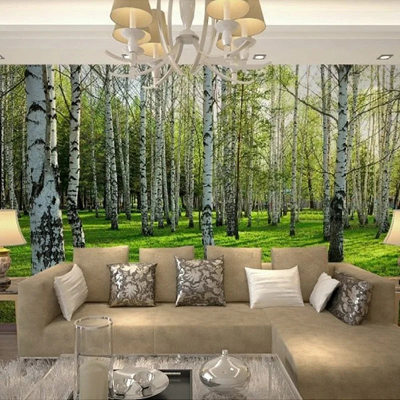 Custom Mural Wall Papers Birch Forest Natural Landscape Photo Wallpaper Restaurant Living Room Bedroom Interior Decor Sticker