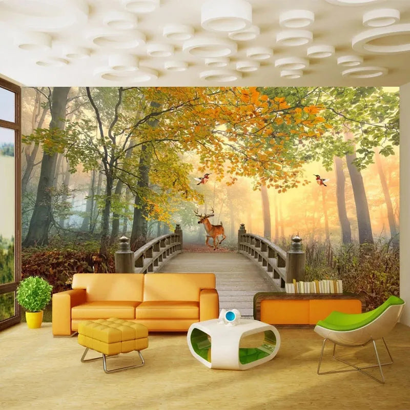 Custom Mural Wallpaper 3D Forest Elk Nature Scenery Painting Living Room TV Sofa Bedroom Background Wall Decor Papel De Parede