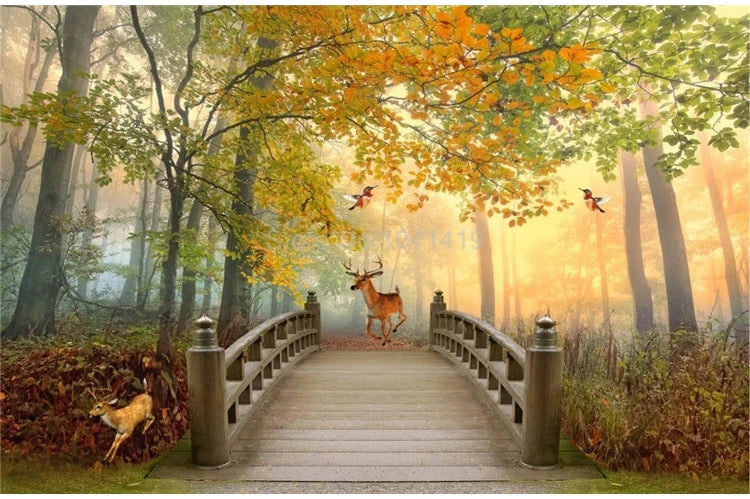 Custom Mural Wallpaper 3D Forest Elk Nature Scenery Painting Living Room TV Sofa Bedroom Background Wall Decor Papel De Parede