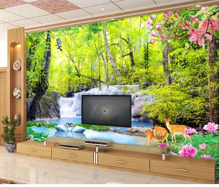 Custom 3D Wallpaper Forest Waterfall Nature Landscape Photo Wall Painting Living Room TV Background Decoration Mural De Parede