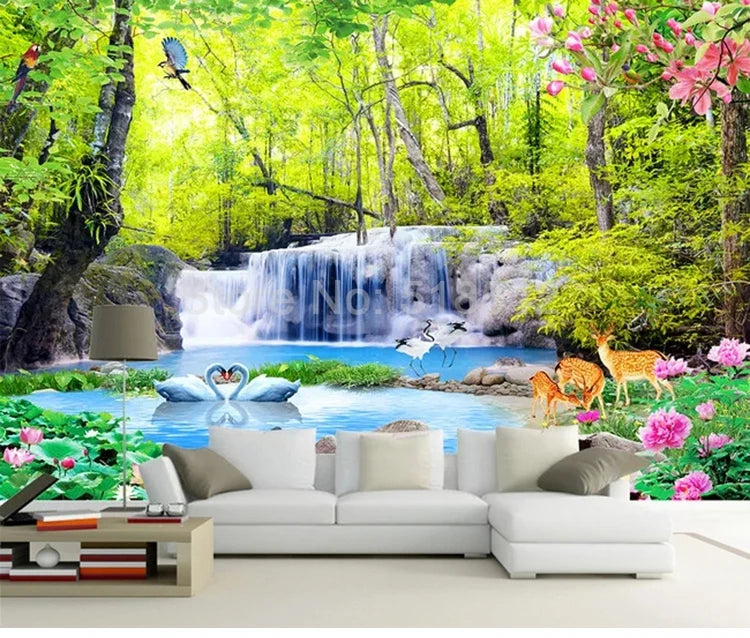 Custom 3D Wallpaper Forest Waterfall Nature Landscape Photo Wall Painting Living Room TV Background Decoration Mural De Parede