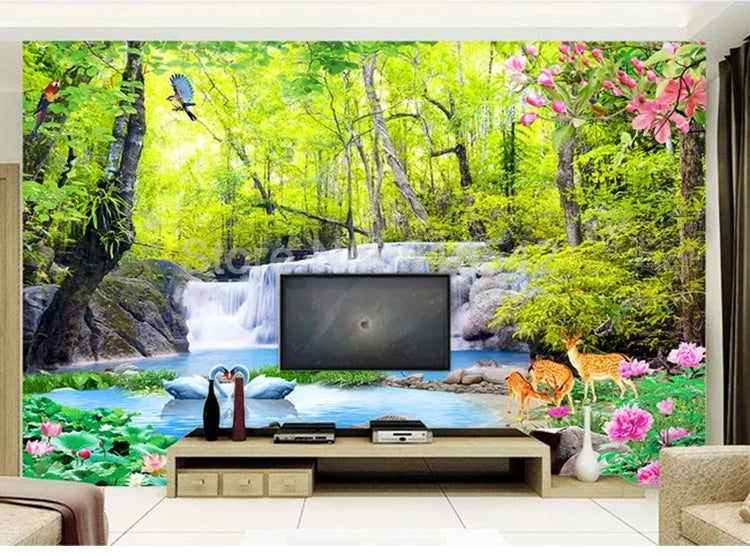 Custom 3D Wallpaper Forest Waterfall Nature Landscape Photo Wall Painting Living Room TV Background Decoration Mural De Parede