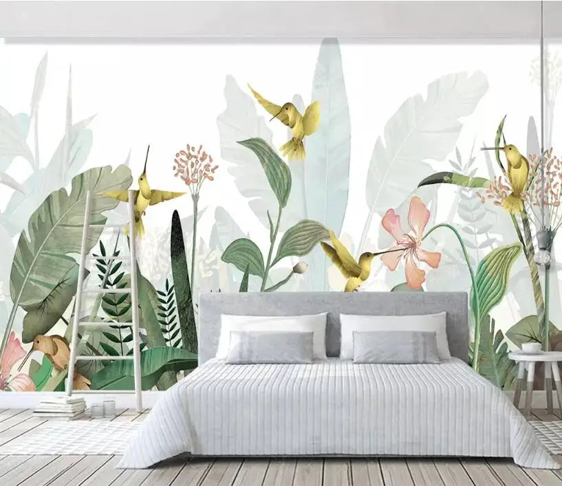 Modern home background wall 3d wallpaper modern fashion fresh plant flower bird forest photo 3d wallpaper mural