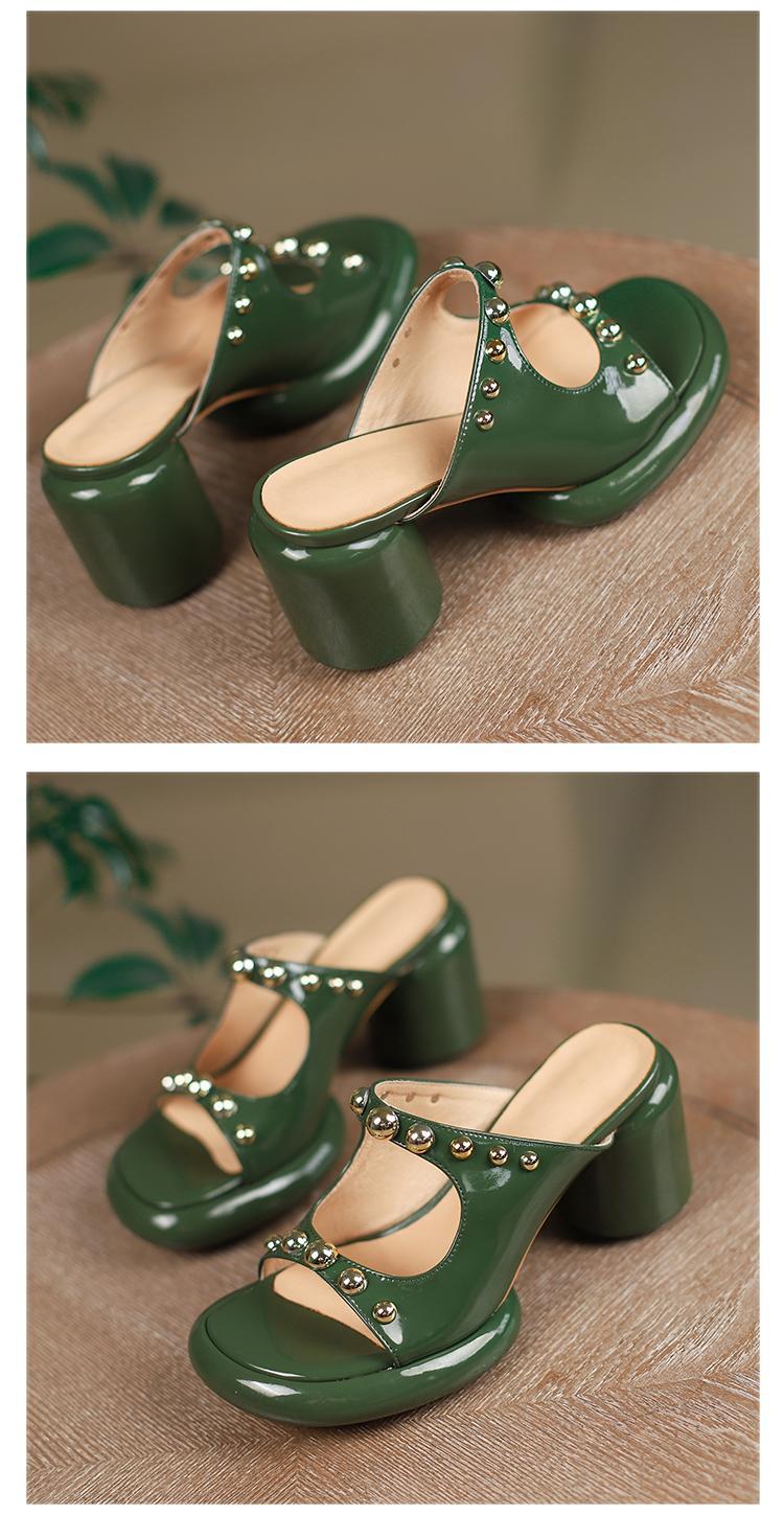 Waterproof Platform Thick Heel Green Rivet Sandals For Women