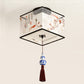 Chinese Round Square Ceiling Lights Fixtures Fabric For Living Room Aisle Shade Mounted Lamp