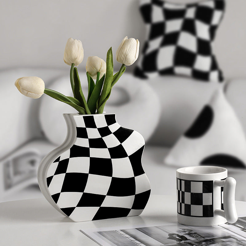 Checkerboard Ceramic Vase Ornaments