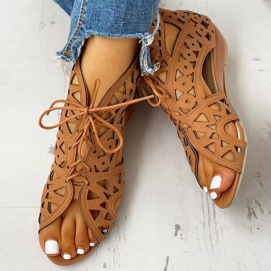 Cutout Sandals Women Fashion Low Heel Lace-up Shoes Summer