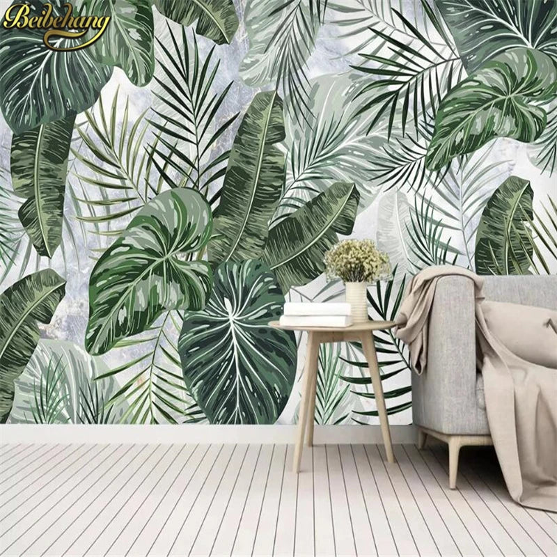 beibehang custom photo 3D mural wallpaper tropical forest leaf marble pattern bedroom decoration 3D wall painting TV background